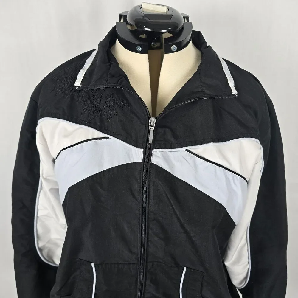 Dunlop Jacket Men's XL Black White Colorbolck Full Zip Up Collar Windbreaker